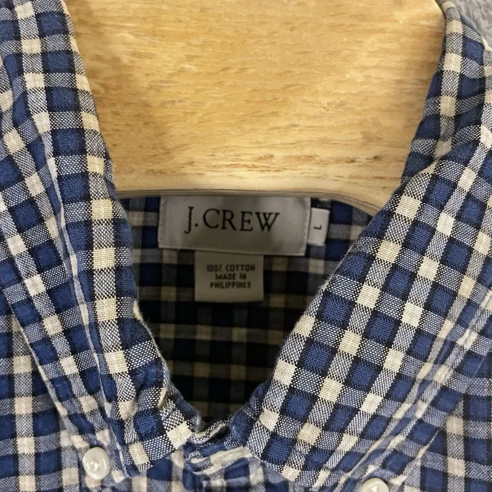 J. Crew‎ Men's Adult Sz L Button Shirt Long Sleeve Blue White Check